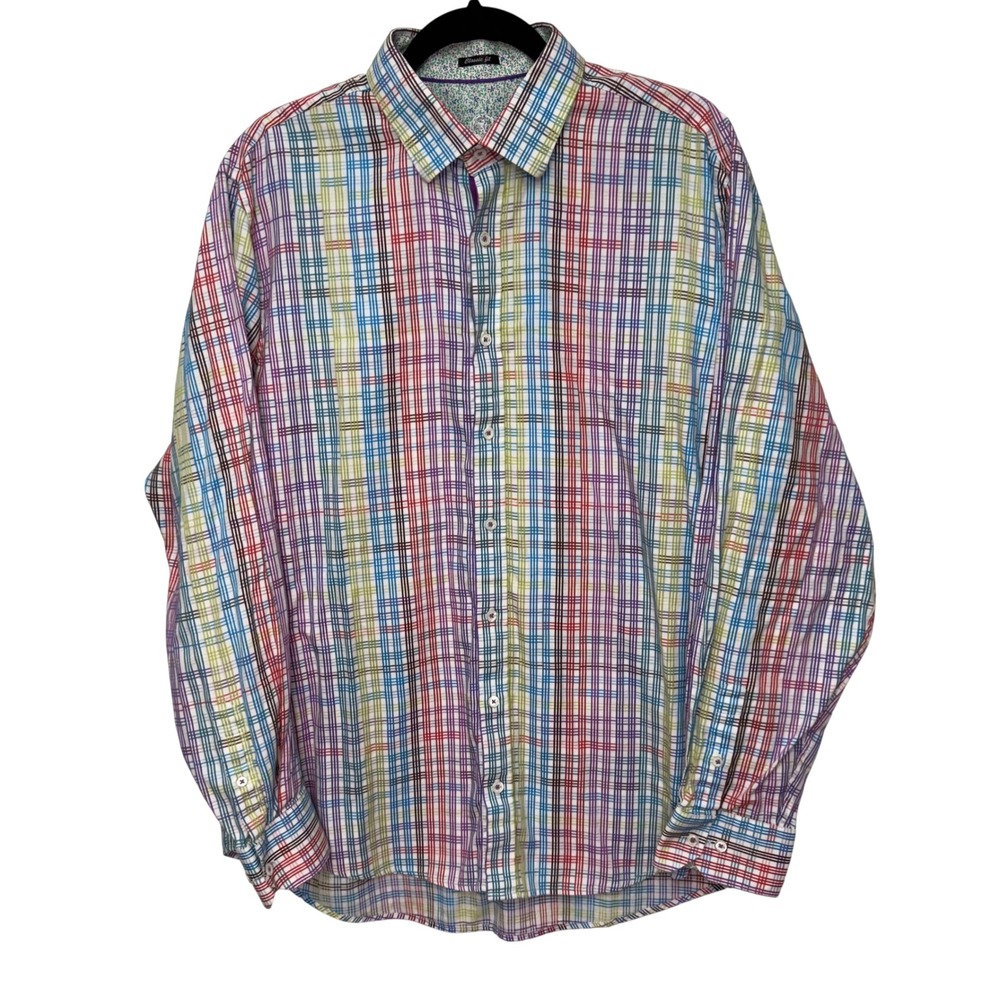 Bugatchi Uomo Mens Classic Fit Plaid Button Down Shirt Multicolor XL Cotton - Picture 2 of 7
